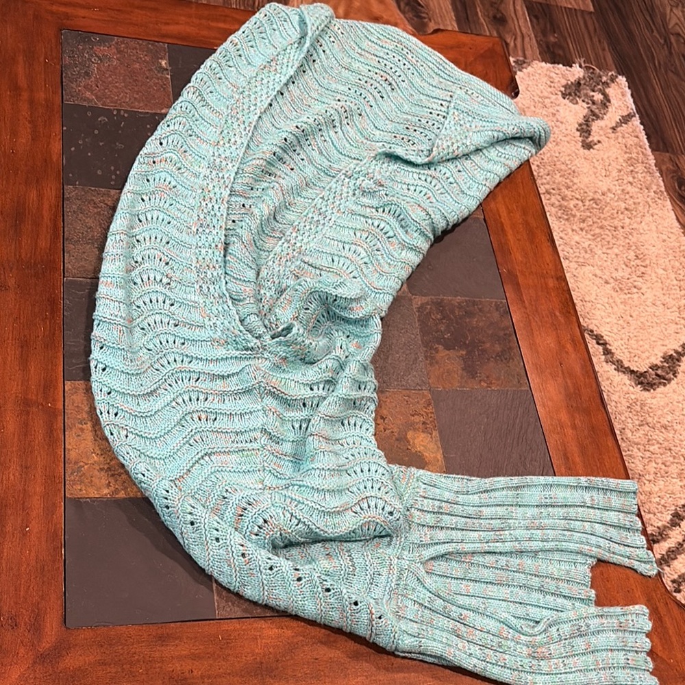 Mermaid Teal colored Textured Knit Blanket for Cozy Comfort homemade